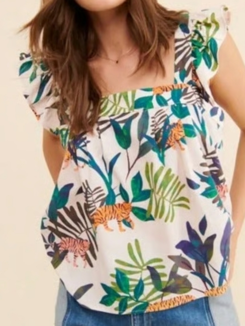 Corey Lynn Calter White Tropical Print Top Size Small